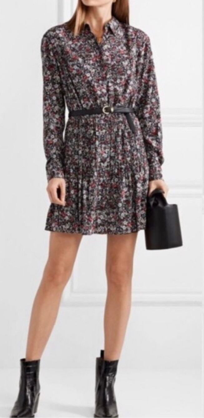 Veronica Beard Rory‎ Silk Button Down Shirt Dress Size 4 Black Multi Floral